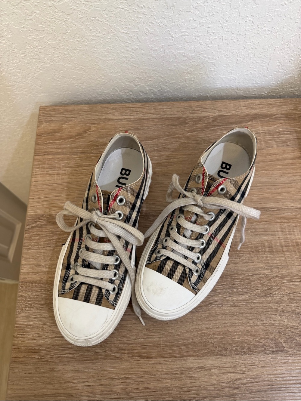 Burberry Classic Check Low-Top Sneakers in Beige and Black